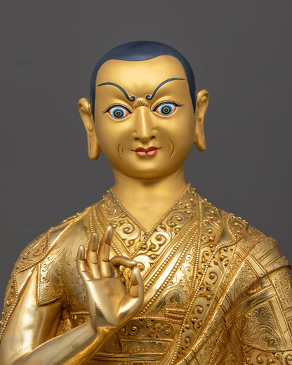 Spiritual Tsongkhapa Statue Trio – 24k Gold-Gilded Copper for Home Altars, Meditation, and Rituals