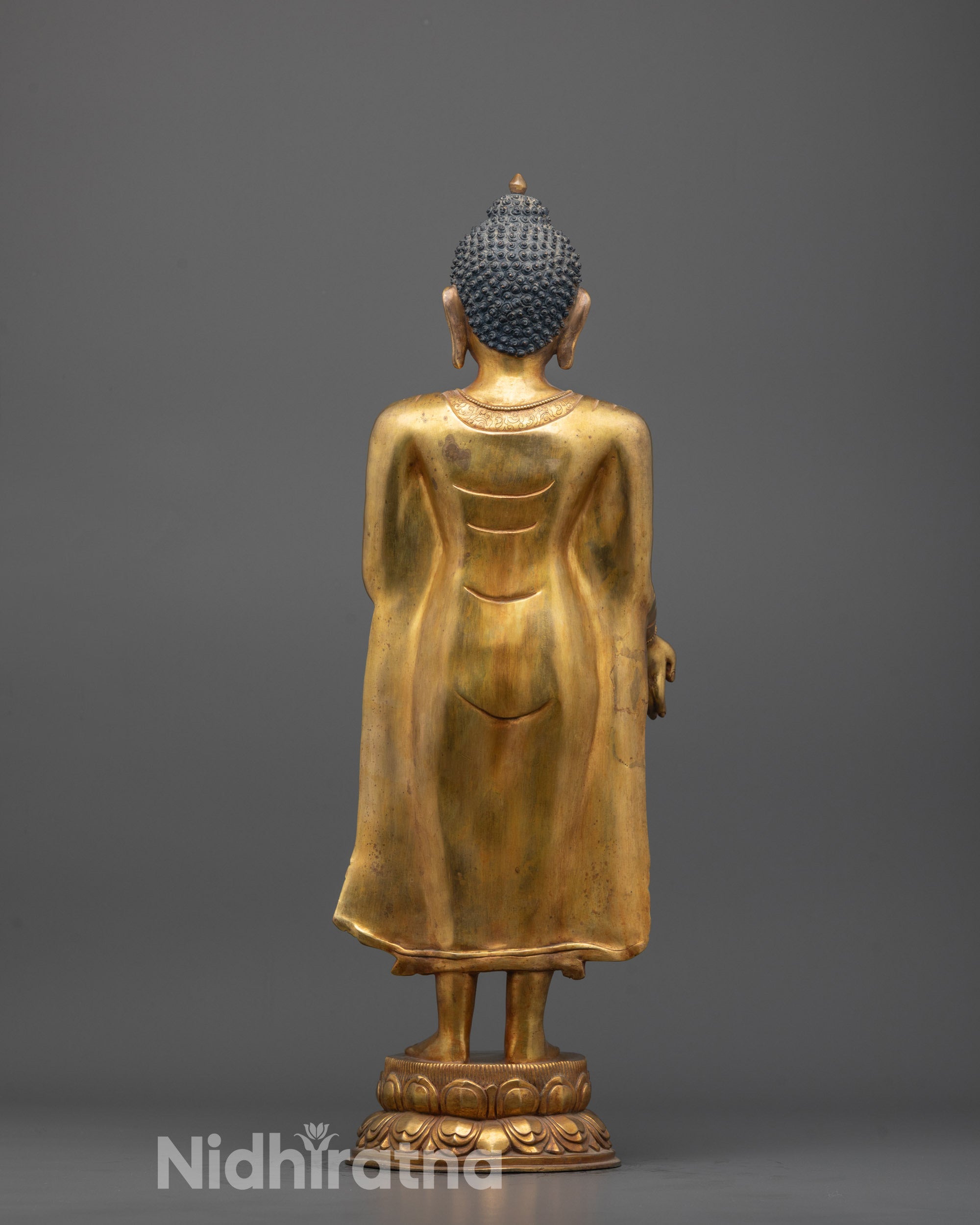 Standing Buddha Sculpture | 24k Gold-Plated Buddhist Art