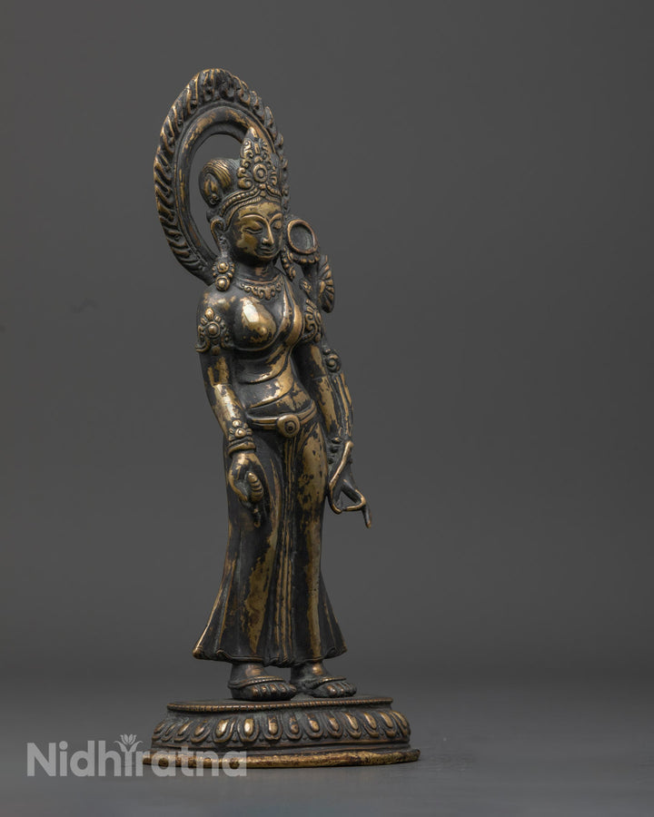 Sacred Standing Green Tara Statue | Traditional Nepalese Sculpture