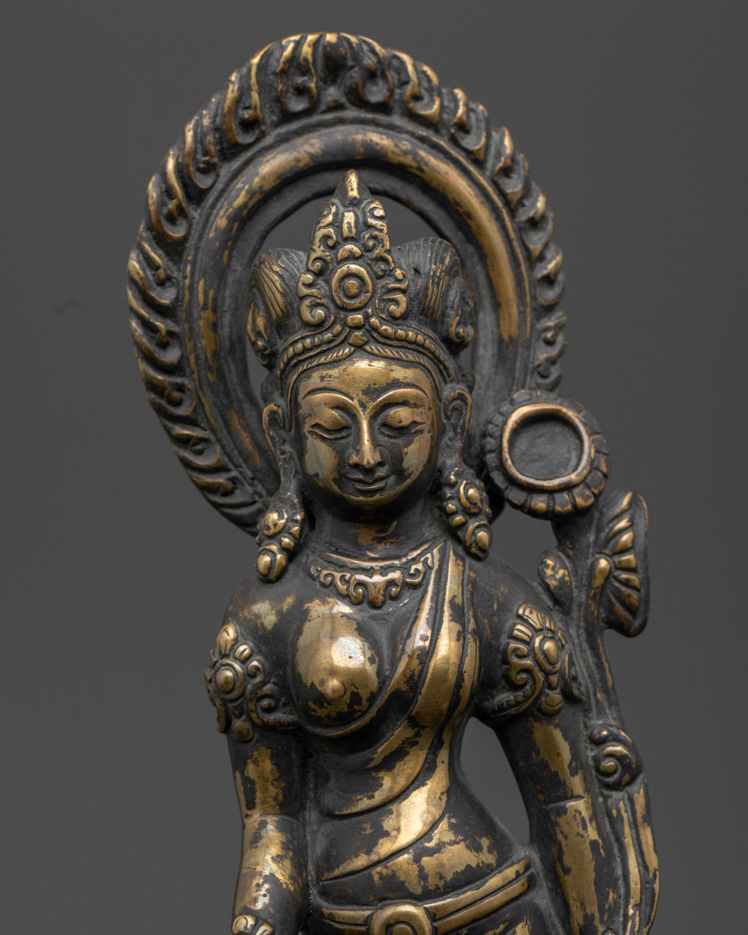 Sacred Standing Green Tara Statue | Traditional Nepalese Sculpture