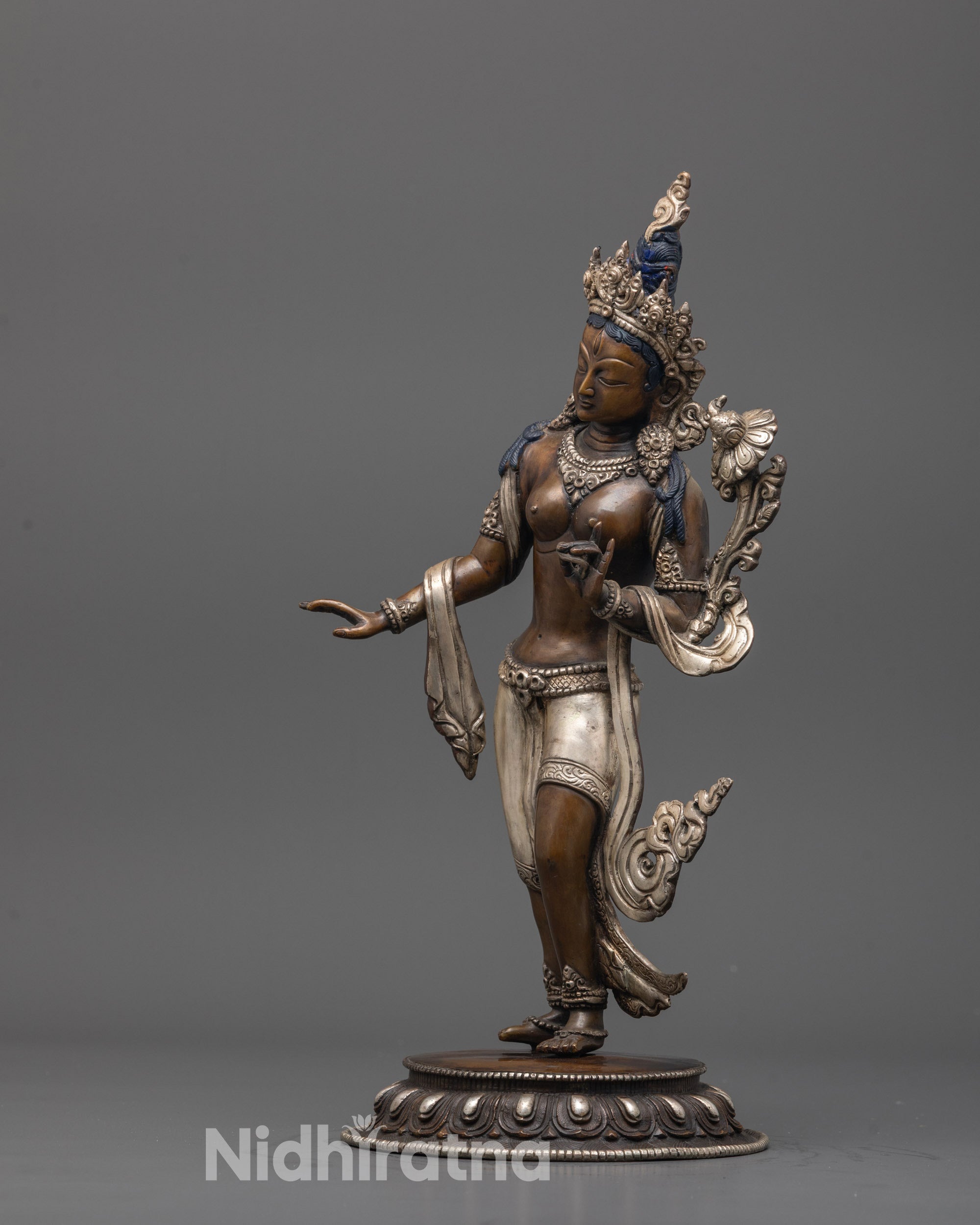 Handcrafted Standing Green Tara Statue | Oxidized Copper Goddess