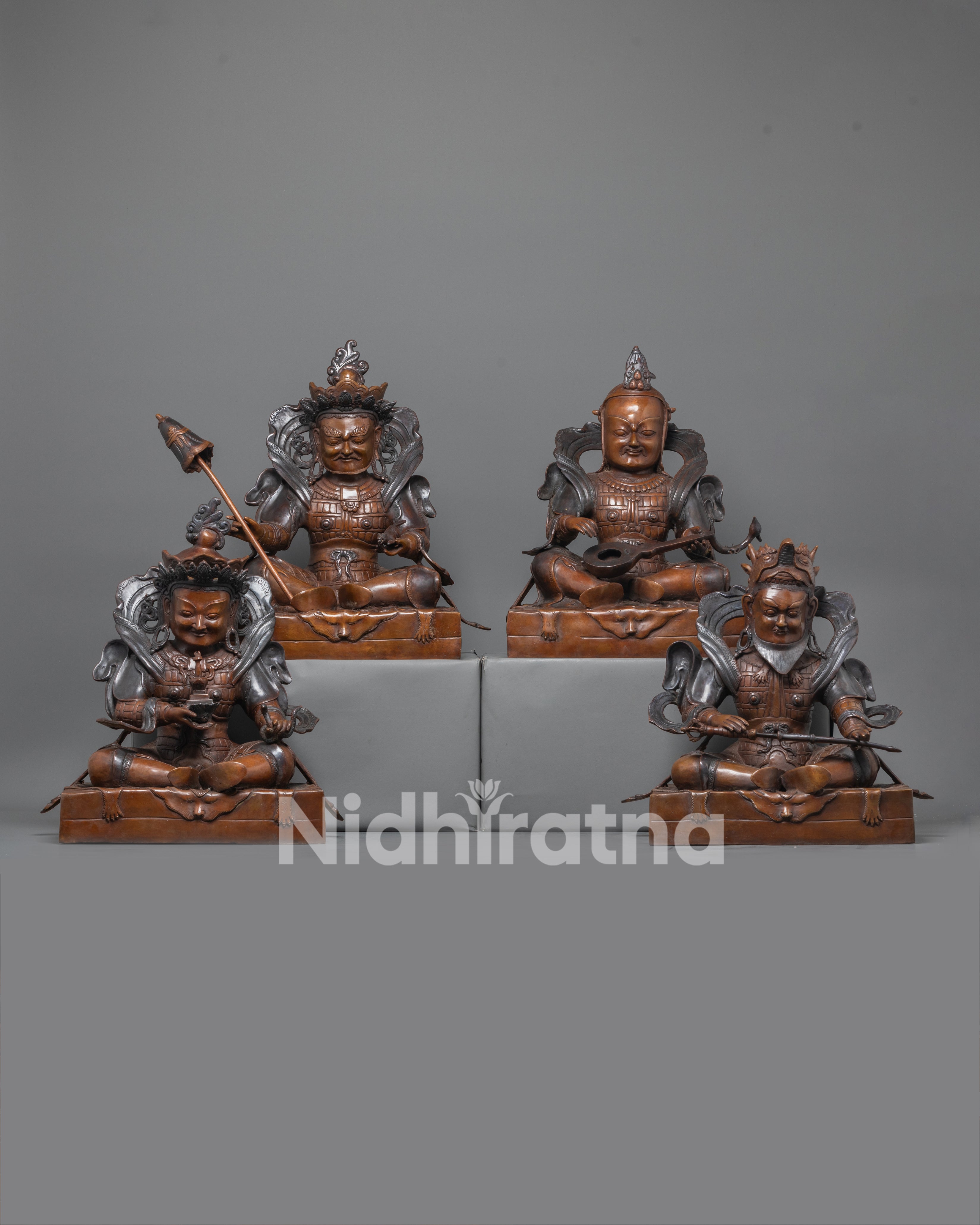 Four Direction King Statue | Hand-Carved Himalayan Guardian Sculpture