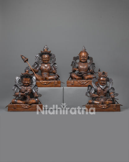 Four Direction King Statue | Hand-Carved Himalayan Guardian Sculpture