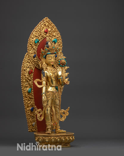 Handmade Standing Avalokiteshvara statue lotus seat halo Nepali artisan Buddhist altar art