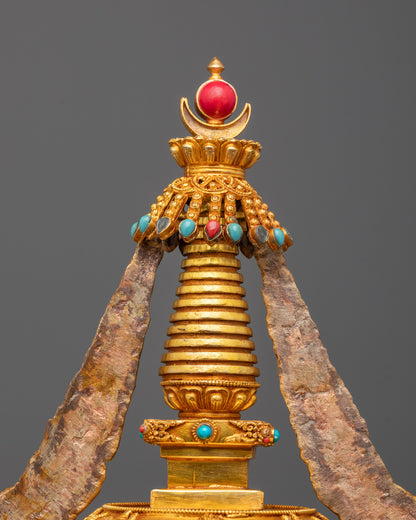 Spiritual Stupa from Nepal | Gold on Copper Art
