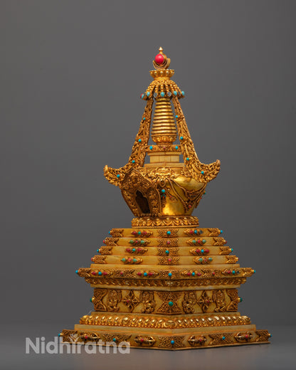 Spiritual Stupa from Nepal | Gold on Copper Art