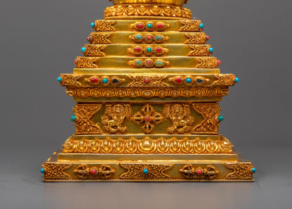 Spiritual Stupa from Nepal | Gold on Copper Art