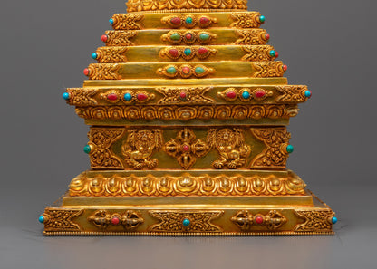 Spiritual Stupa from Nepal | Gold on Copper Art