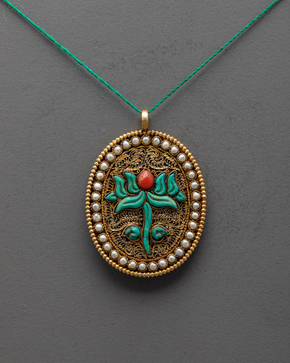 Symbolic Lotus Flower Locket | Artisan Jewelry from Nepal