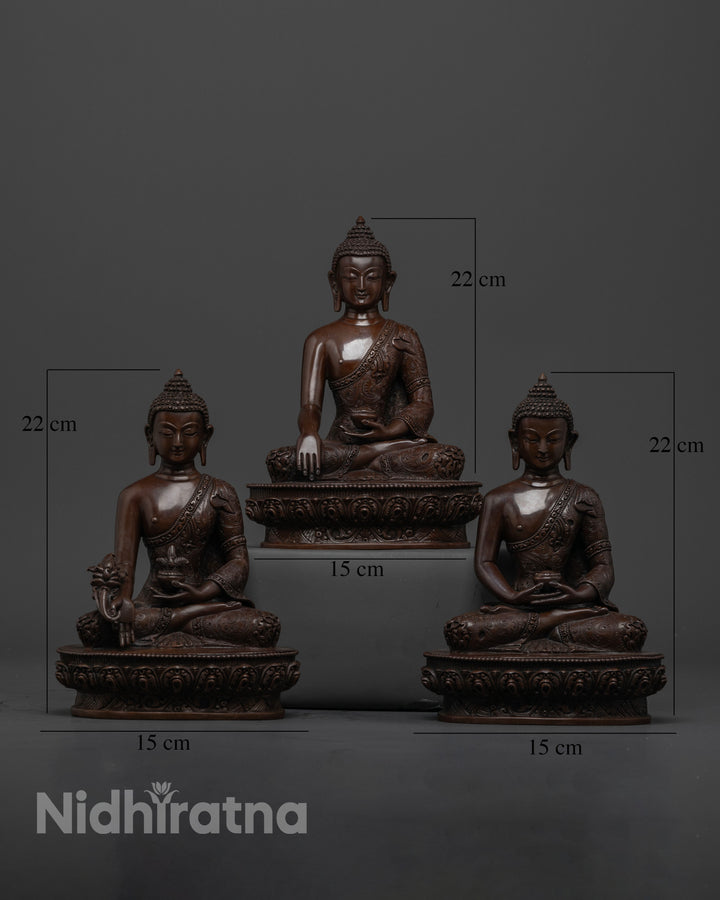 Elegant Trio for Spiritual Harmony: Full Oxidize Buddha