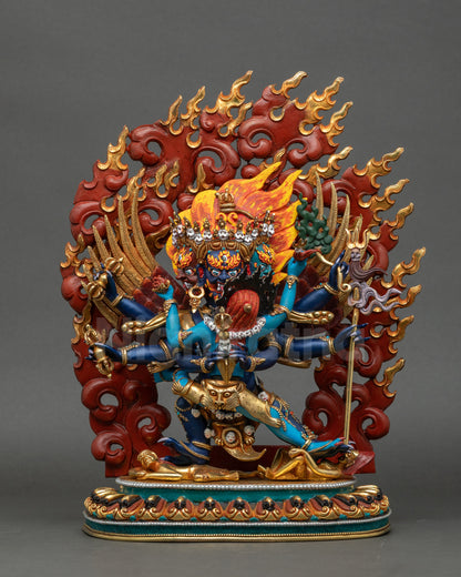 Tantric Vajrakilaya Dorje Phurba Nepalese Buddhist statue in copper and acrylic paint