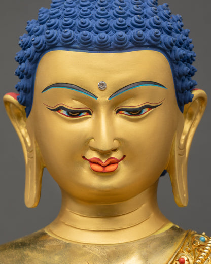 Tathagata Shakyamuni Buddha meditation statue placed on home altar for mindfulness