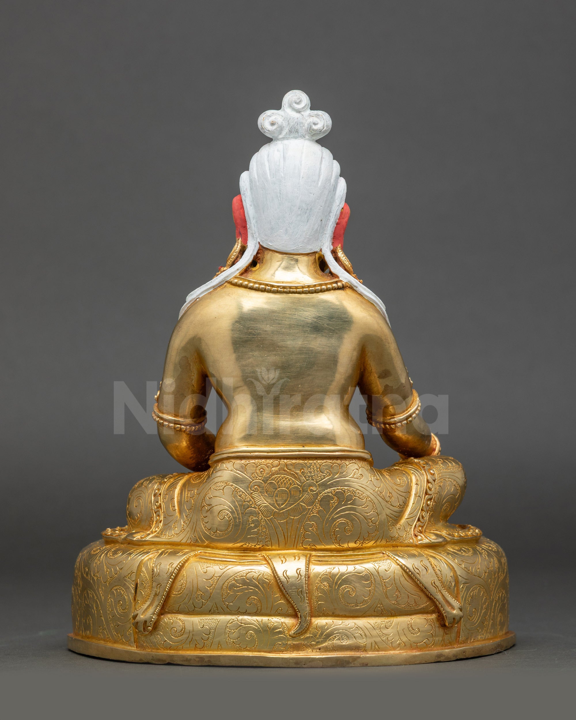 Thangtong Gyalpo statue back view gold-gilded copper Nepalese Buddhist sculpture