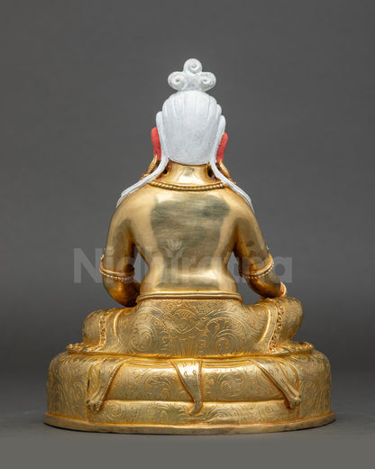 Thangtong Gyalpo statue back view gold-gilded copper Nepalese Buddhist sculpture