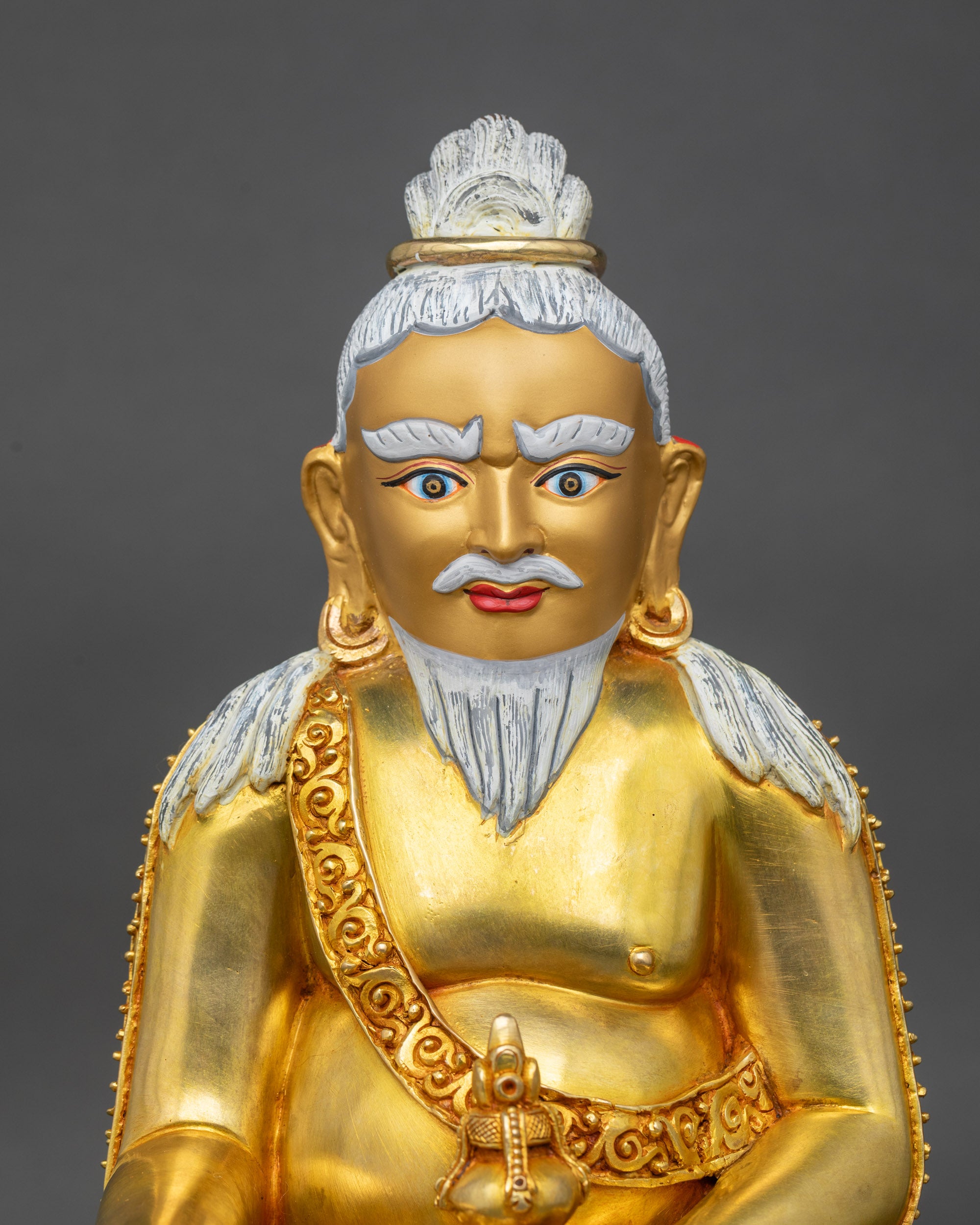Thangtong Gyalpo statue close up, handcrafted Nepalese lost wax copper sculpture