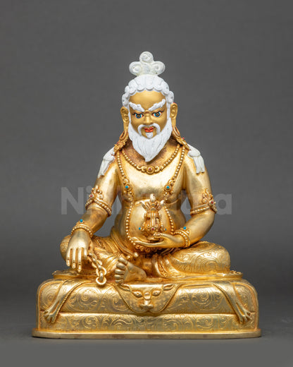 Thangtong Gyalpo statue front view gold-gilded copper Nepalese Buddhist art