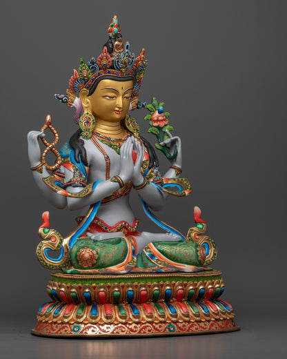 The 9.98kg Chenrezig statue, showcasing the colorful acrylic decorations and the refined contours of this spiritually symbolic figure.