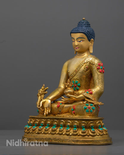 The hollow section in the Medicine Buddha Statue, designed for filling with sacred mantras, enhancing spiritual energy and meditation