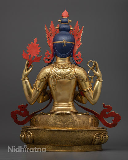 The large Chenrezig statue, an elegant and powerful spiritual centerpiece blending cultural heritage, premium materials, and artistic excellence.