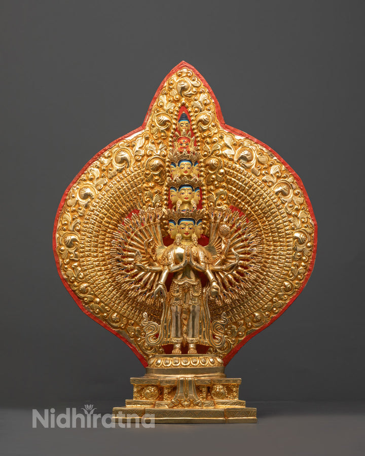 Thousand Arm Chenrezig Statue | Gold-Gilded Copper