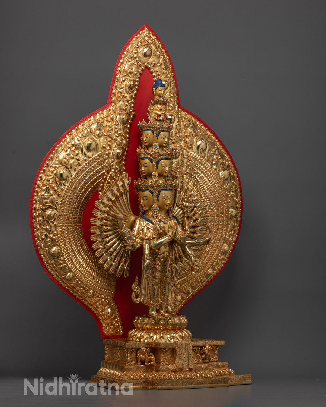 Thousand Armed Chenrezig Statue – Handcrafted 24K Gold-Plated Copper | Spiritual Compassion &amp; Protection