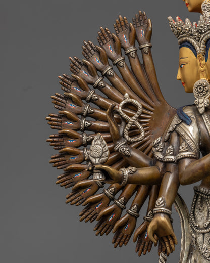 Oxidized Copper 1000 Armed Avalokiteshvara Statue