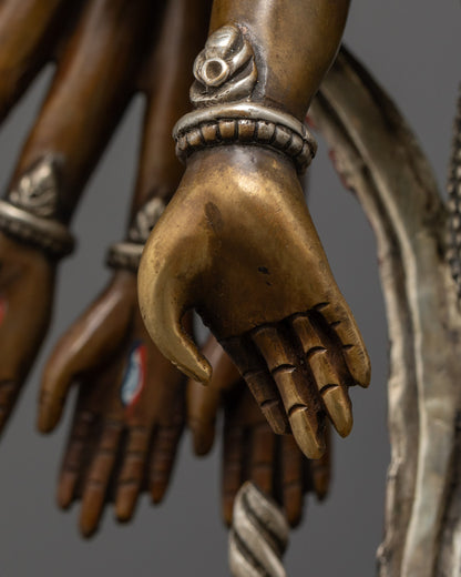 Oxidized Copper 1000 Armed Avalokiteshvara Statue