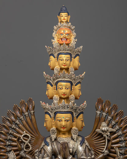 Oxidized Copper 1000 Armed Avalokiteshvara Statue