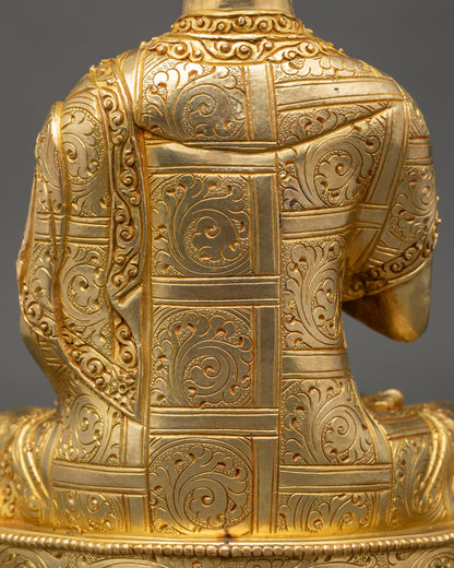 Three-figure Tsongkhapa lineage statue set, handcrafted Nepalese Buddhist art