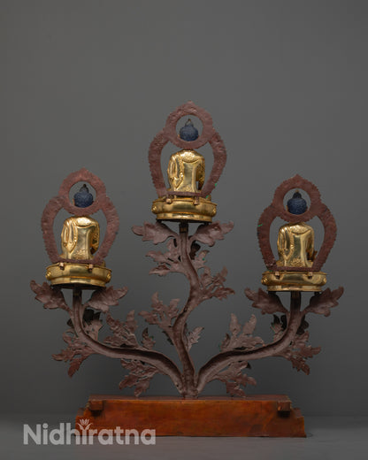 Sacred Buddha Trinity Statue | Handcrafted Bodhi Tree Design