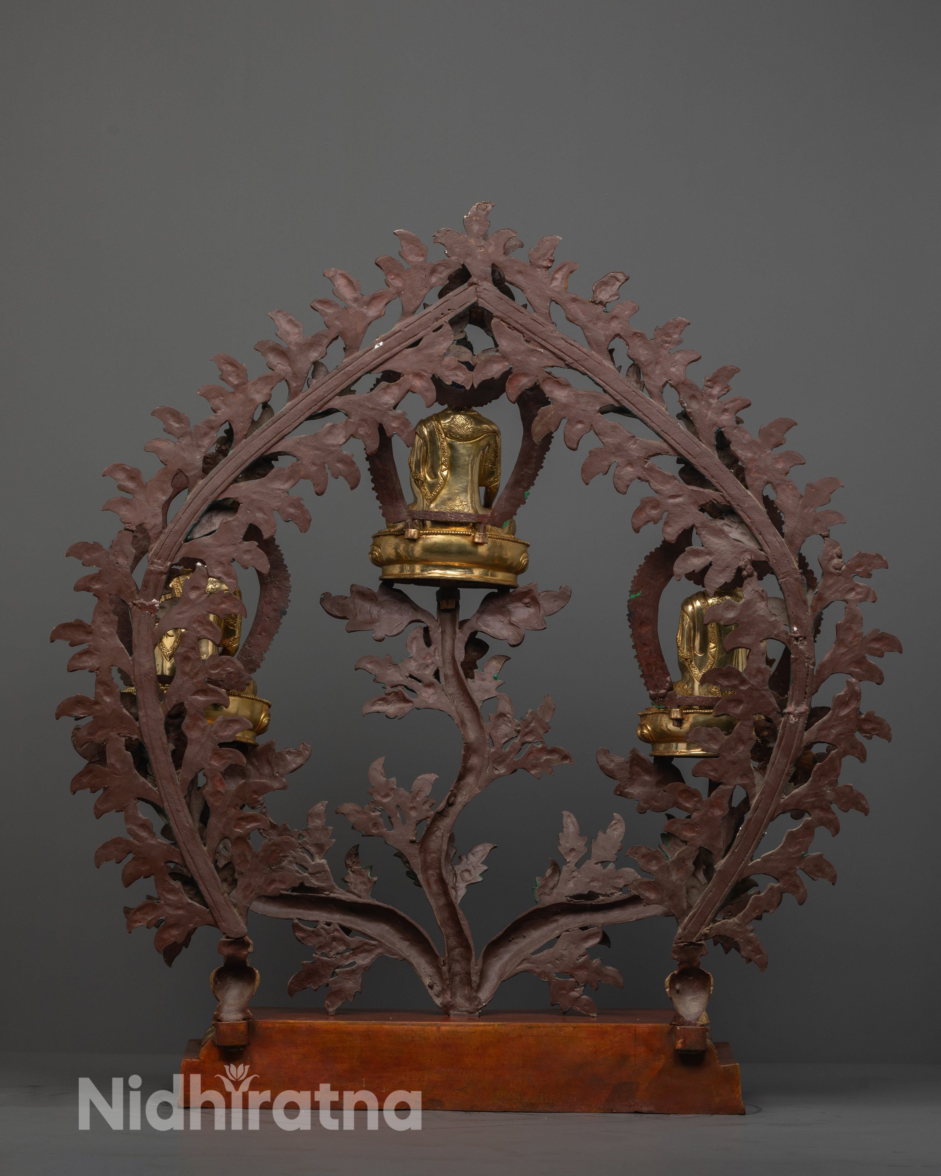 Sacred Buddha Trinity Statue | Handcrafted Bodhi Tree Design