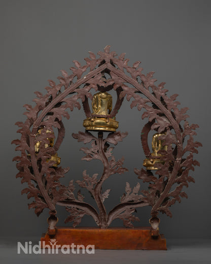 Sacred Buddha Trinity Statue | Handcrafted Bodhi Tree Design