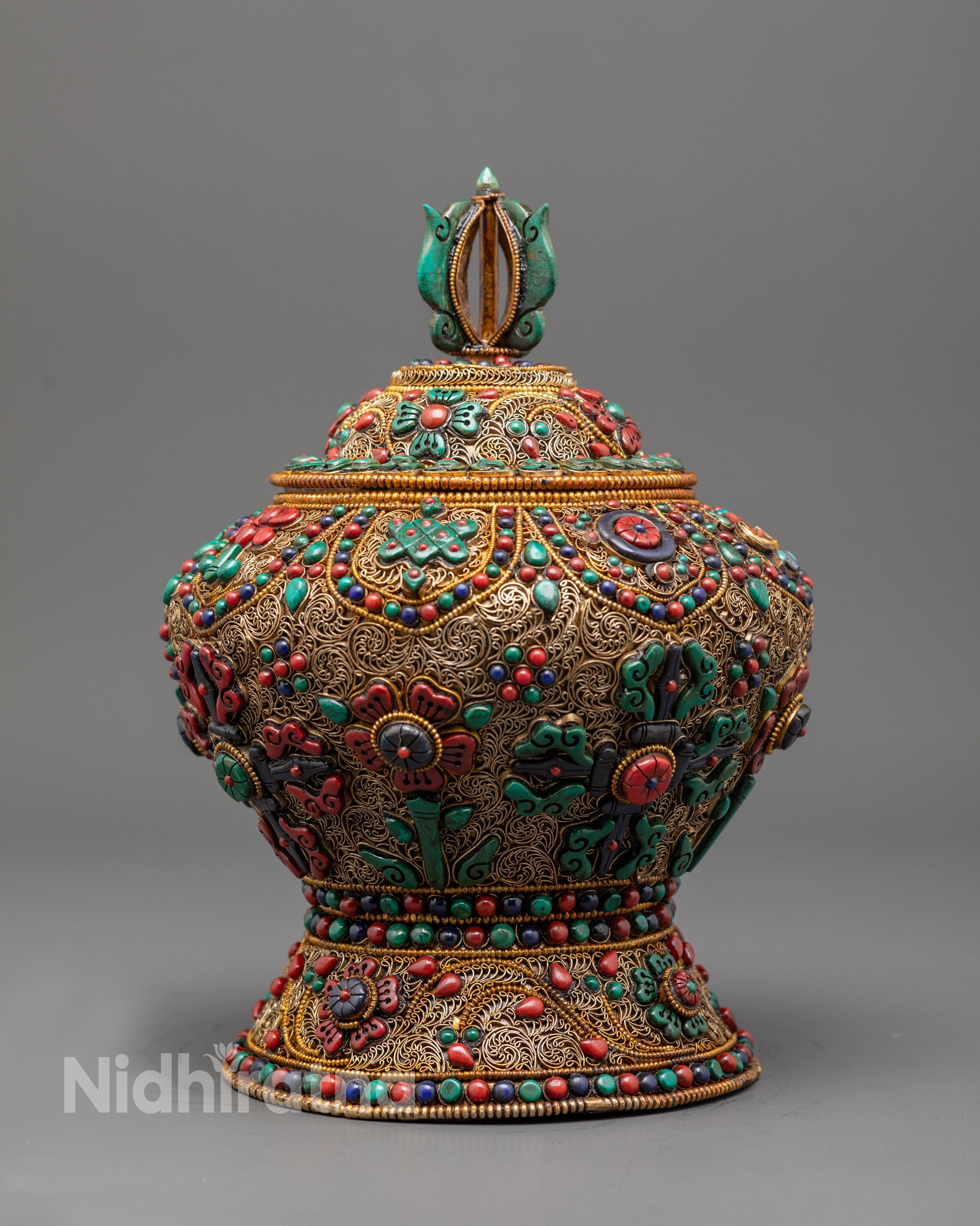 Ashtamangala Tibetan Ricepot | Ritual Container for Buddhist Altar