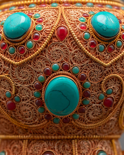 Handcrafted Turquoise Neshi Rice Pot | Buddhist Rites and Rituals