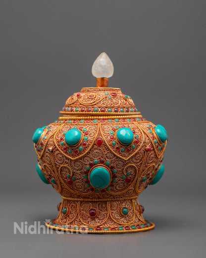 Handcrafted Turquoise Neshi Rice Pot | Buddhist Rites and Rituals