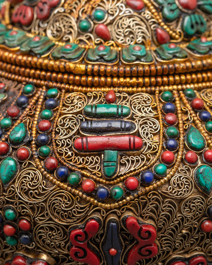 Ashtamangala Tibetan Ricepot | Ritual Container for Buddhist Altar