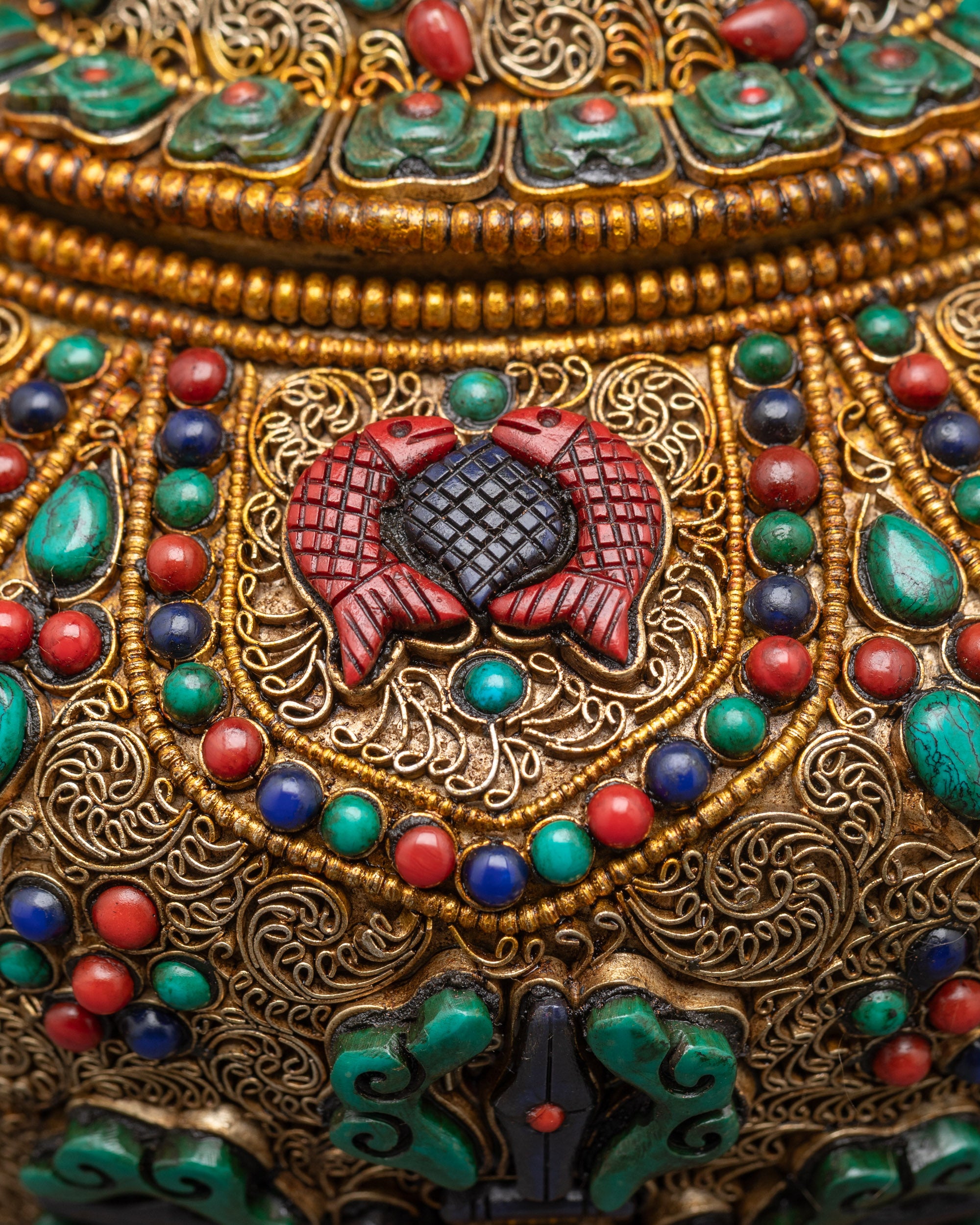 Ashtamangala Tibetan Ricepot | Ritual Container for Buddhist Altar