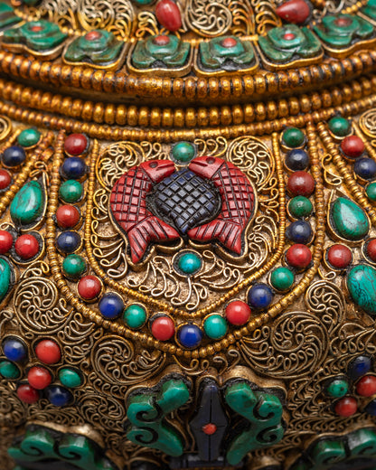 Ashtamangala Tibetan Ricepot | Ritual Container for Buddhist Altar