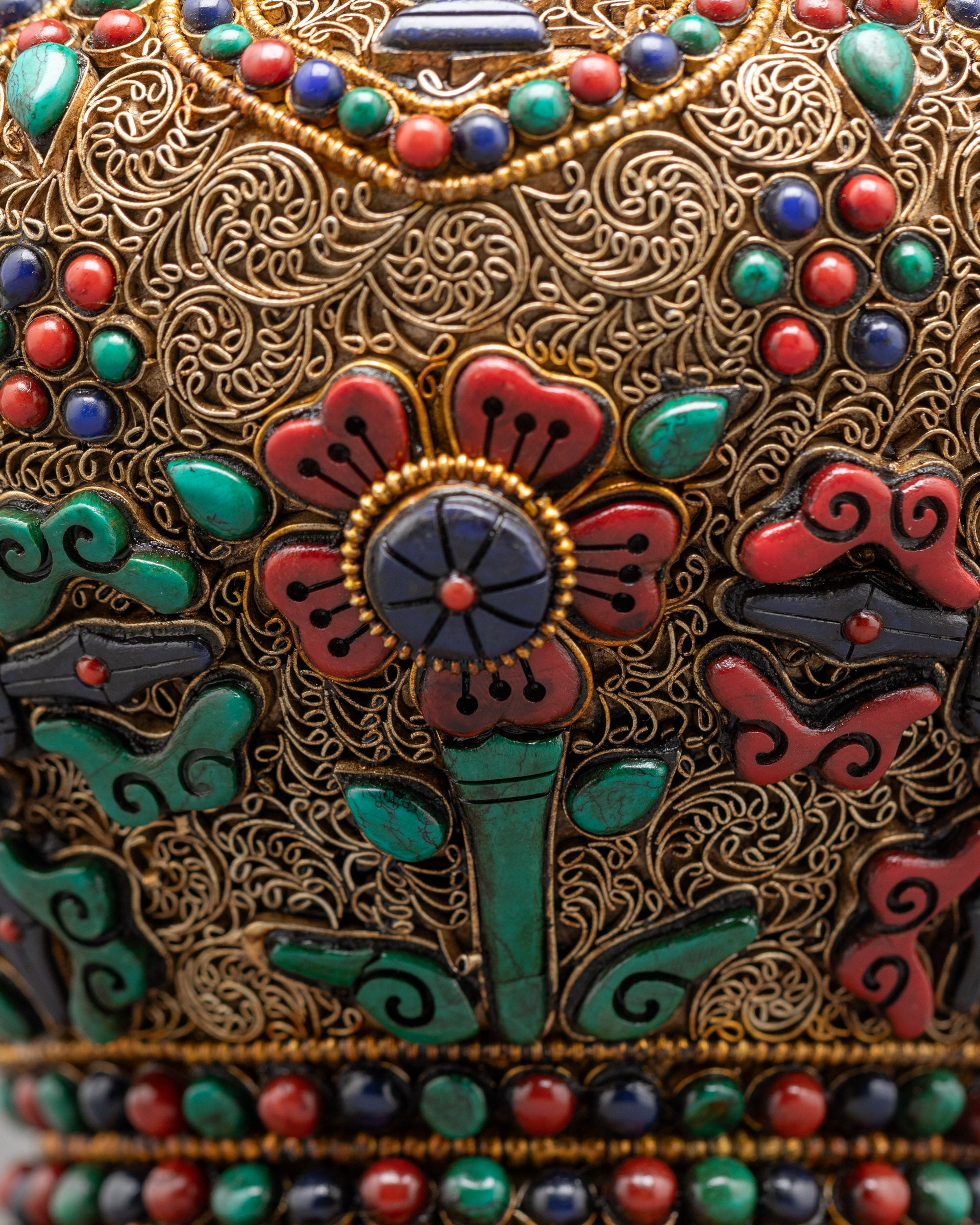 Ashtamangala Tibetan Ricepot | Ritual Container for Buddhist Altar