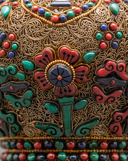 Ashtamangala Tibetan Ricepot | Ritual Container for Buddhist Altar