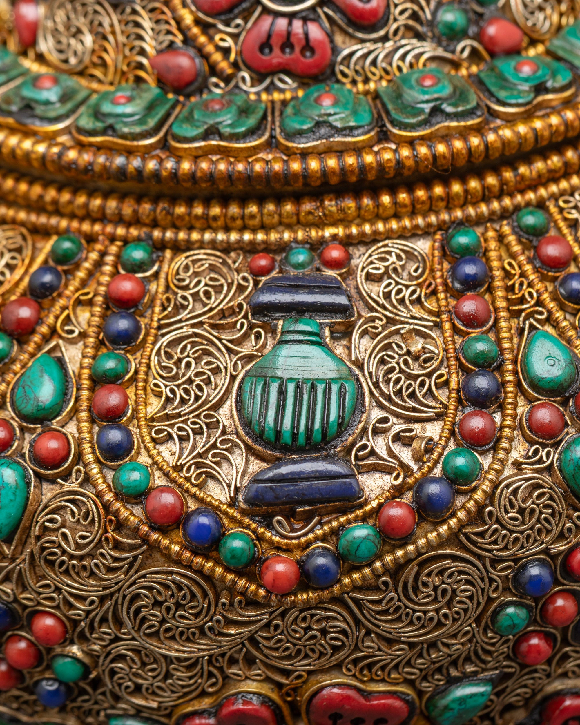 Ashtamangala Tibetan Ricepot | Ritual Container for Buddhist Altar