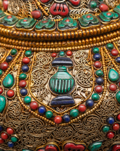 Ashtamangala Tibetan Ricepot | Ritual Container for Buddhist Altar