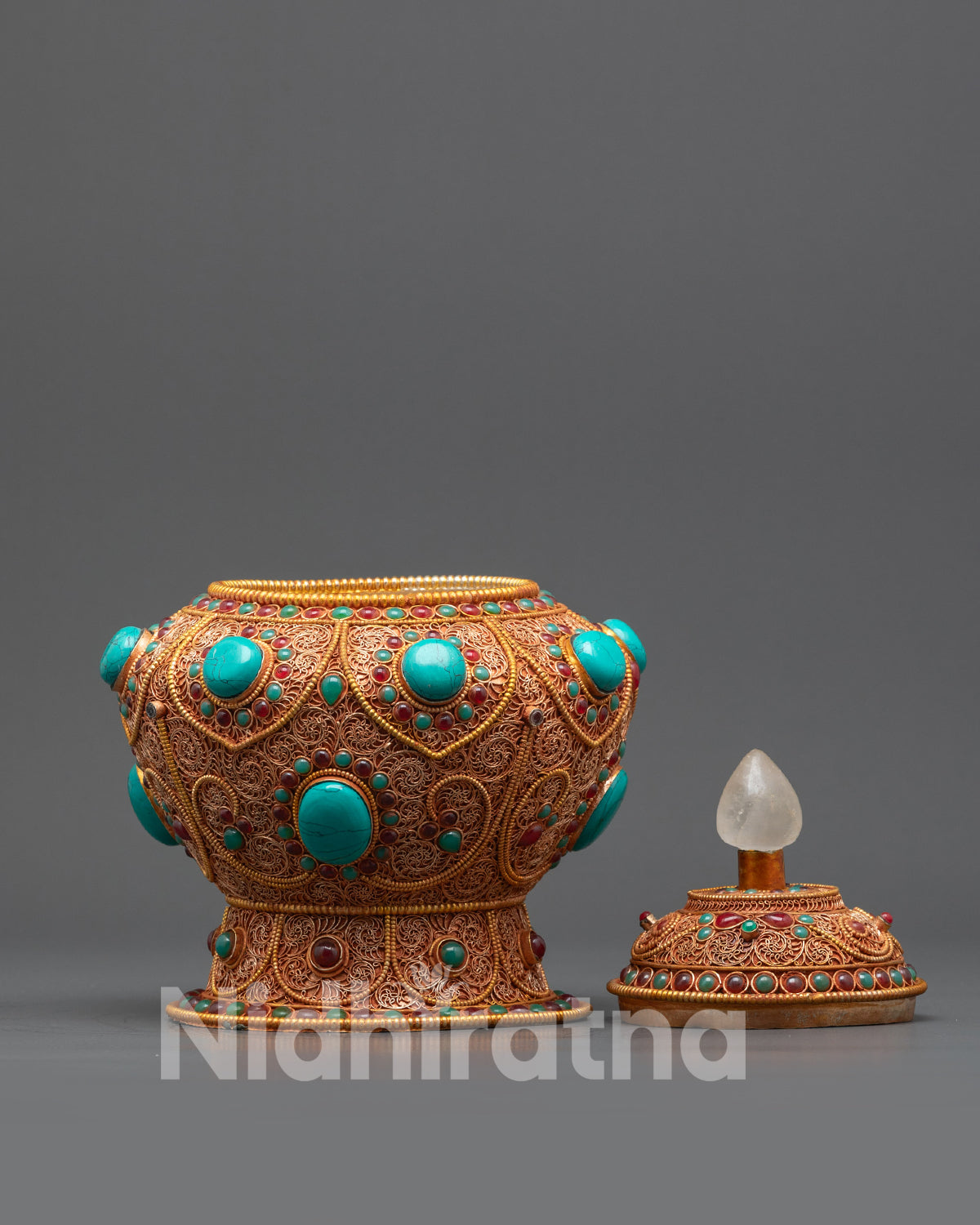Handcrafted Turquoise Neshi Rice Pot | Buddhist Rites and Rituals