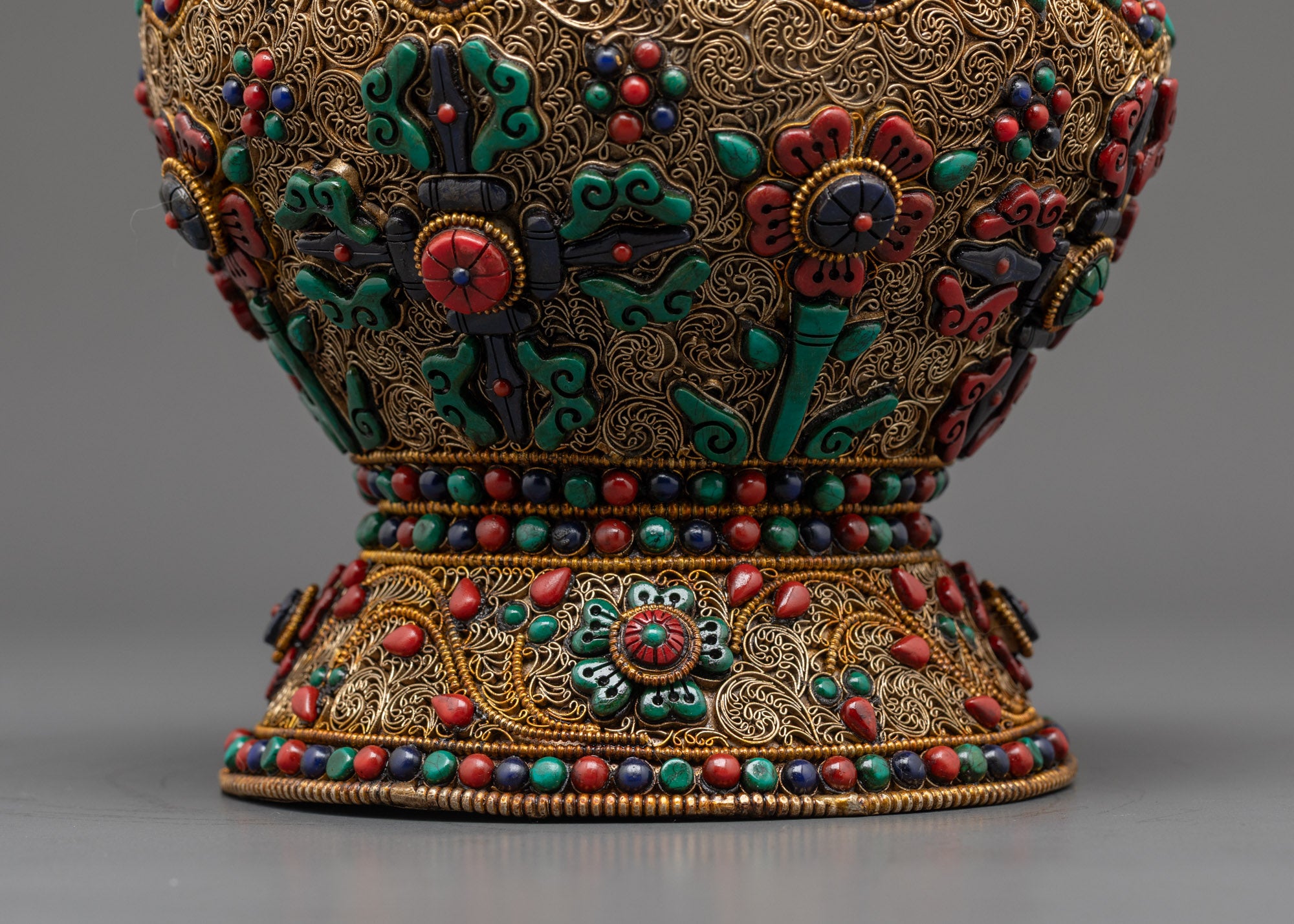 Ashtamangala Tibetan Ricepot | Ritual Container for Buddhist Altar