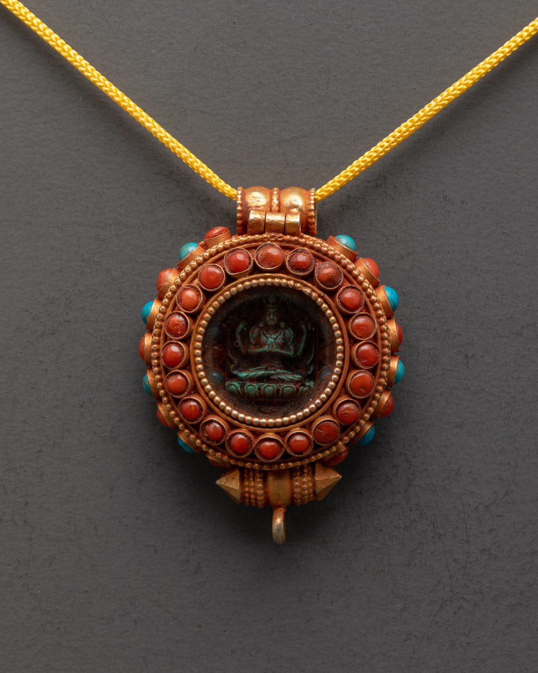 Tibetan Buddhist Chenrezig Locket | Gold-Plated Amulet Representing