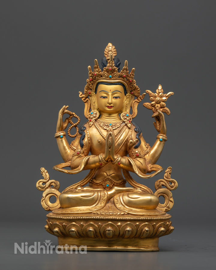 Chenrezig Statue | Tibetan Hand-Carved Sculpture of Avalokiteshvara