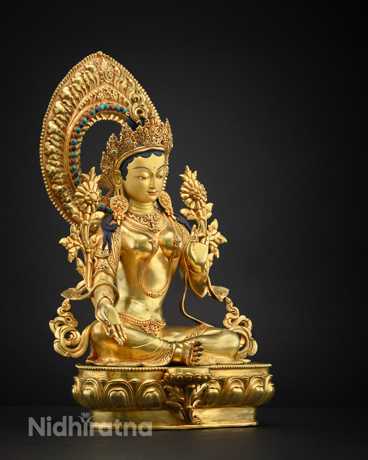 Handcrafted Green Tara Statue | Spiritual Buddhist Decor