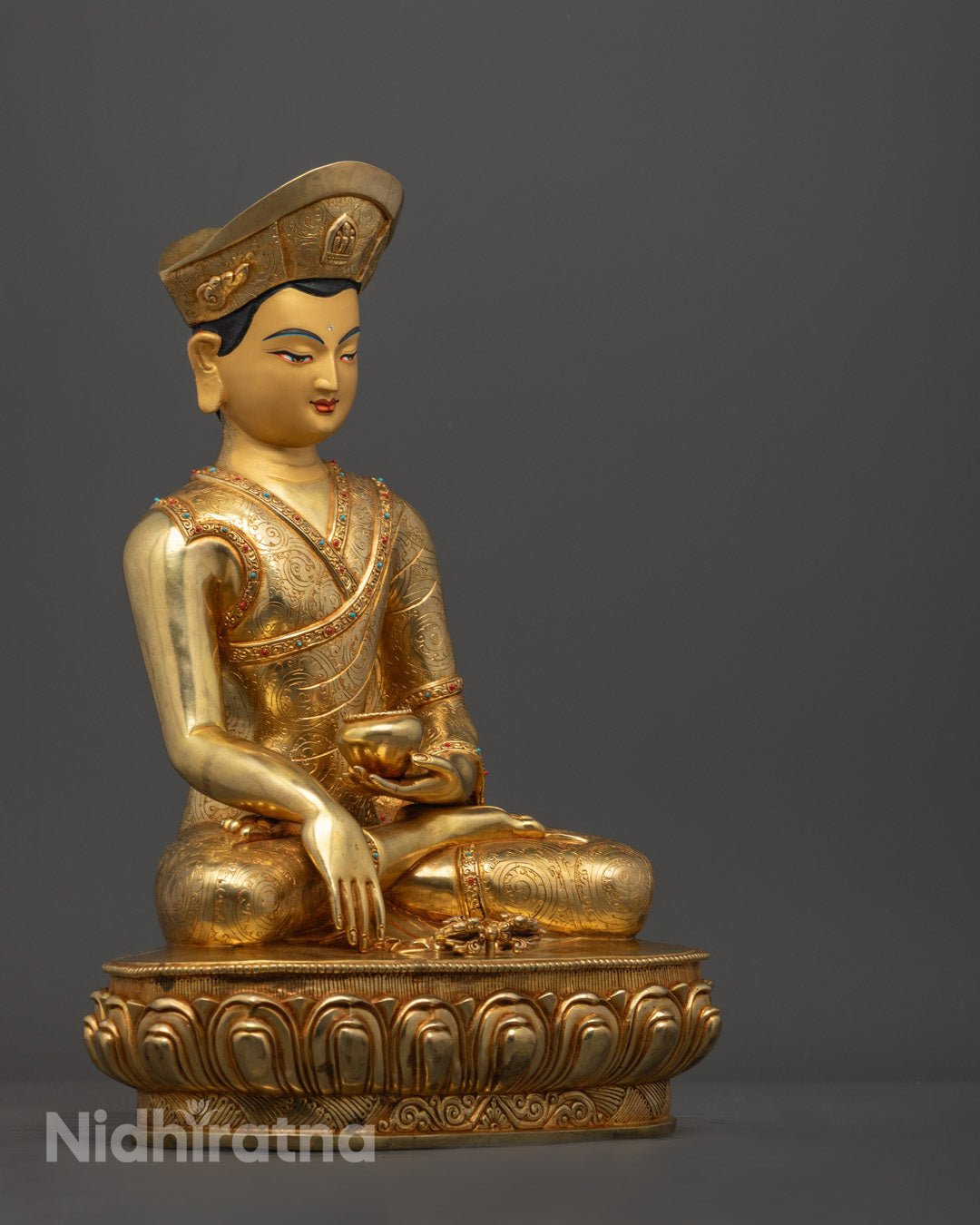 Tibetan Buddhist Jigten Sumgon Statue with Semi-Precious Stone Inlay – Drikung Kagyu Lineage Master