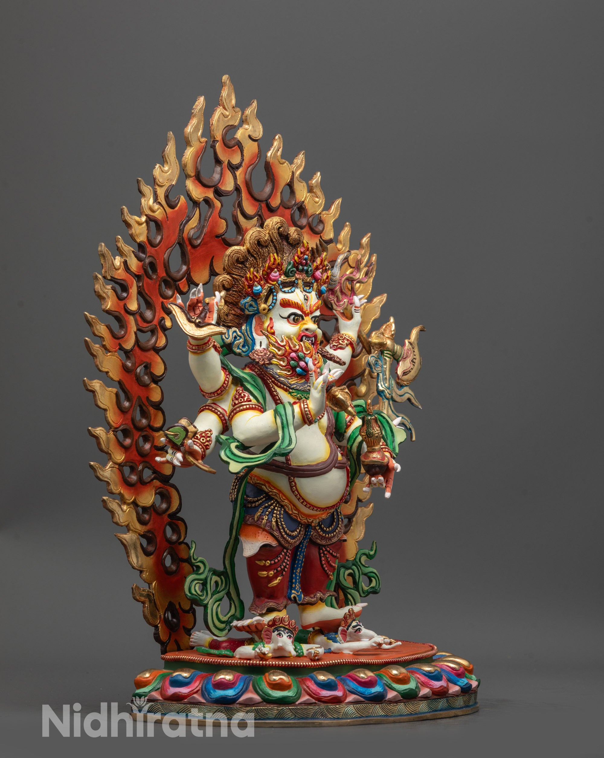 Tibetan Buddhist White Mahakala Statue symbolizing purification prosperity