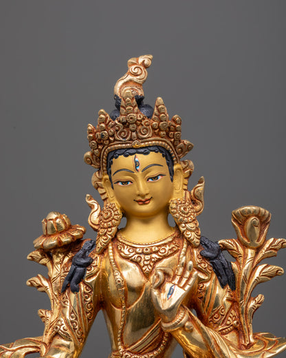 Tibetan Buddhist White Tara Sculpture Adorned with Semi-Precious Stones and Acrylic Colors